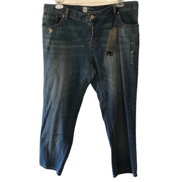 Mossimo Jeans Size 16 Blue Skinny Boyfriend Mid Rise Dark Wash Denim Distressed - Picture 1 of 7